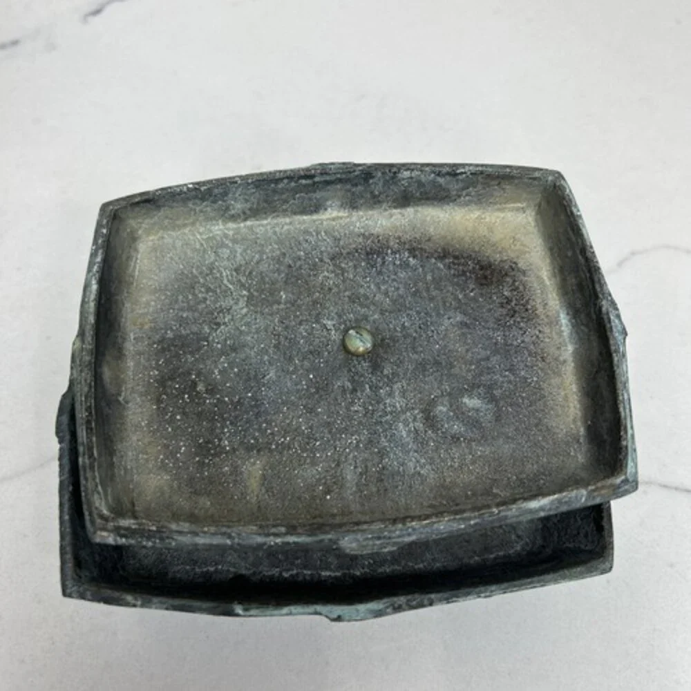 VTG PATINATED BRASS LIDDED TRINKET JEWELRY BOX ART DECO MADE IN INDIA